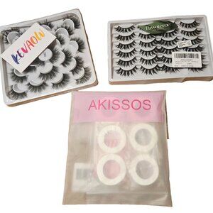 NEW Beauty Bundle 2 Sets of False Eyelashes & 6 Rolls AKISSOS Eyelash Tape